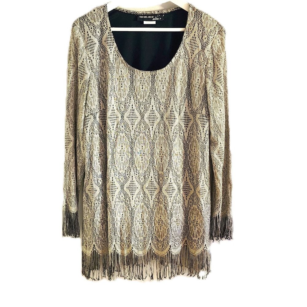 Vintage fringed champagne lace evening top 18 fits XL XXL